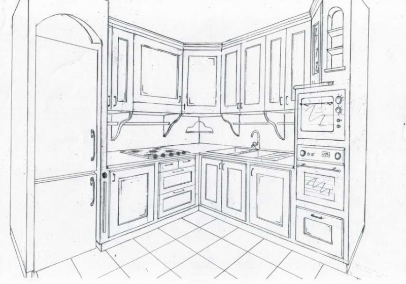 Disegno Tecnico in 3d Realizzato a Mano della Cucina in Finta Muratura Artigianale Disegno Tecnico in 3d Realizzato a Mano della Cucina in Finta Muratura Artigianale