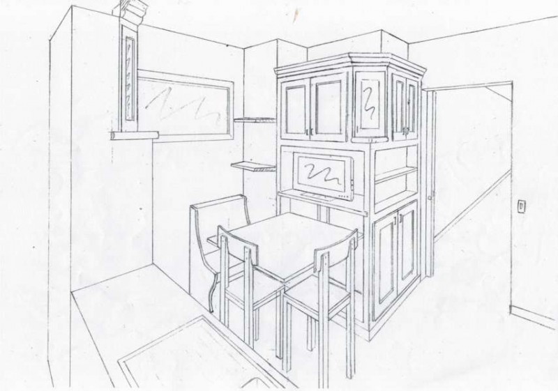 Disegno Tecnico in 3d Eseguito Manualmente della Cucina in Finta Muratura Artigianale su Misura Disegno Tecnico in 3d Eseguito Manualmente della Cucina in Finta Muratura Artigianale su Misura