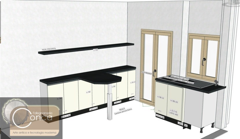 Disegno Tecnico in 3D Cucina in Stile Moderno su Misura