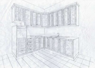 Disegni Tecnici in 3d Eseguiti a Mano delle Cucine in Stile Moderno
