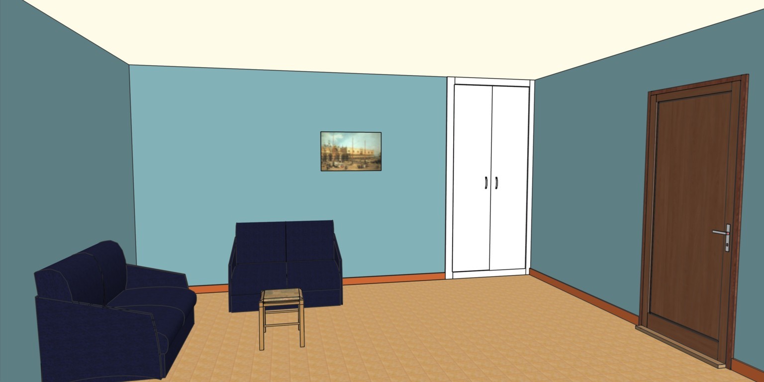 Disegno in 3d Elaborato al Computer di un Armadio a Muro su Misura in Legno Laccato Bianco Opaco
